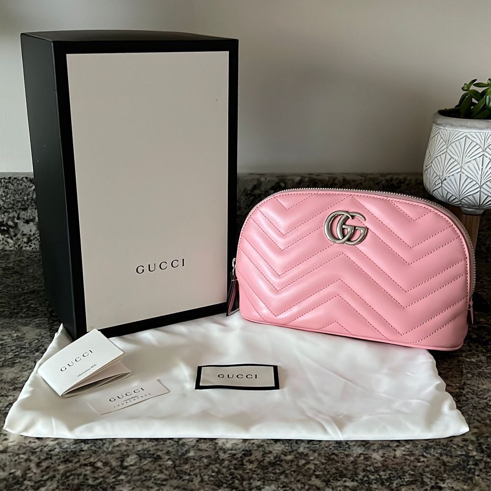 New Gucci Marmont 2.0 Calfskin Matelasse Makeup Bag